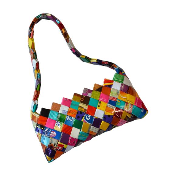 Y2K Upcycled Colorful Wrapper Mini Shoulder Bag - Eco-Friendly Statement Piece - Picture 1 of 7